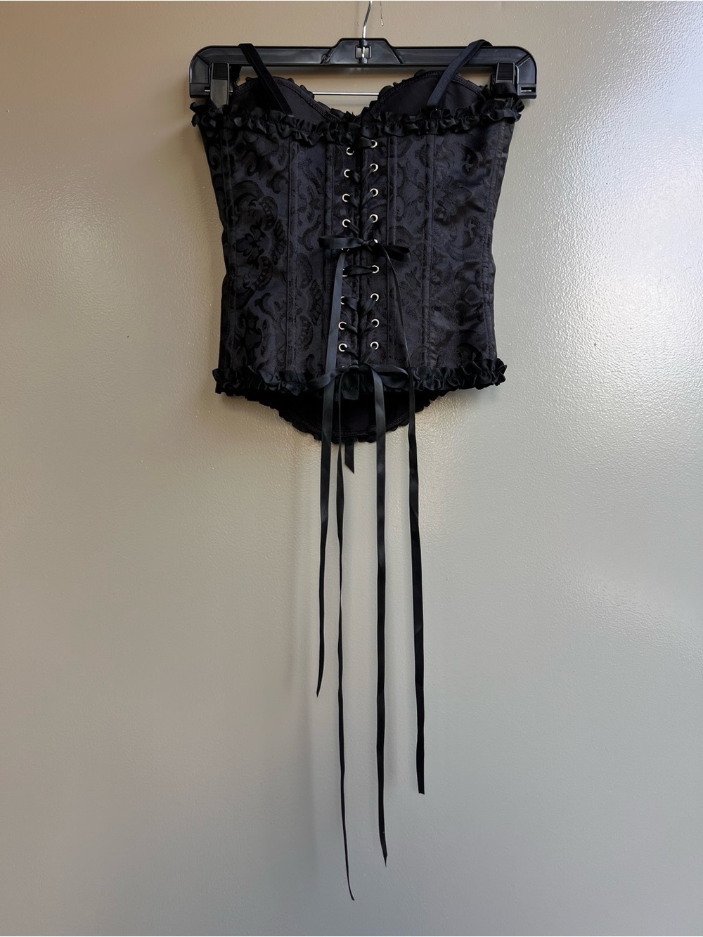 Gothic Black Brocade Corset XS Romantic Top Adjustable Lace Up Bustier Festival - Picture 4 of 16